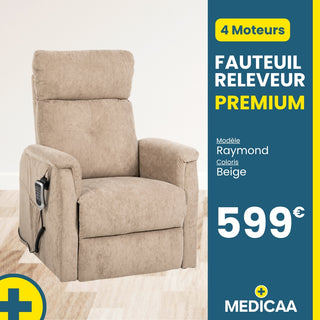 Fauteuil relax releveur Premium - 5 fonctions - 4 moteurs - (Raymond) - Beige