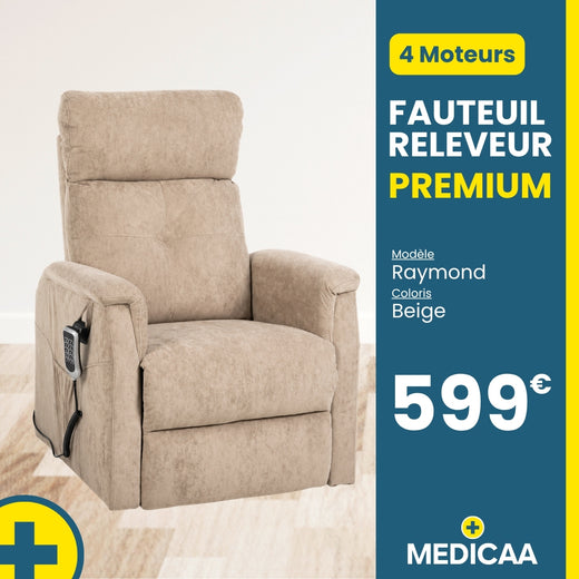 Fauteuil relax releveur 5 fonctions (4 moteurs) – Raymond – Beige - coloris Beige