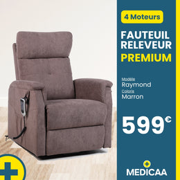 Fauteuil relax releveur 5 fonctions (4 moteurs) – Raymond – Marron