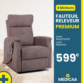Fauteuil relax releveur Premium - 5 fonctions - 4 moteurs - (Raymond) - Marron