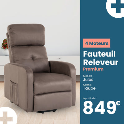 Fauteuil relax releveur 5 fonctions (4 moteurs) – Jules - Taupe