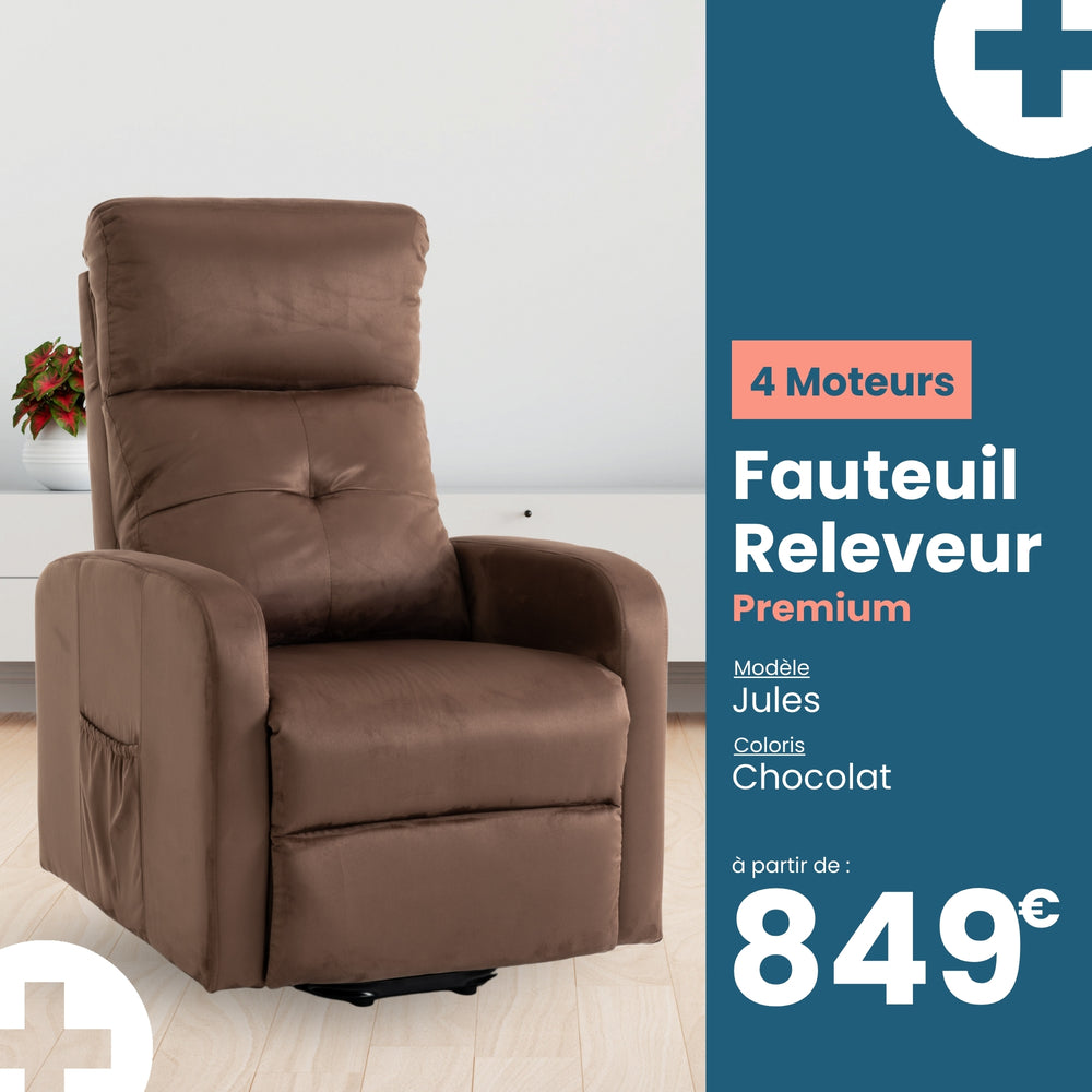 Fauteuil relax releveur 5 fonctions (4 moteurs) – Jules – Chocolat