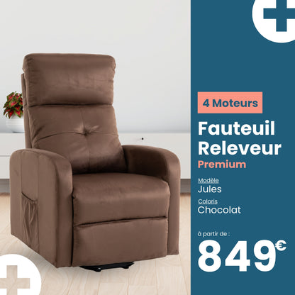 Fauteuil relax releveur 5 fonctions (4 moteurs) – Jules – Chocolat