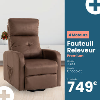 Fauteuil relax releveur 5 fonctions (4 moteurs) – Jules – Chocolat