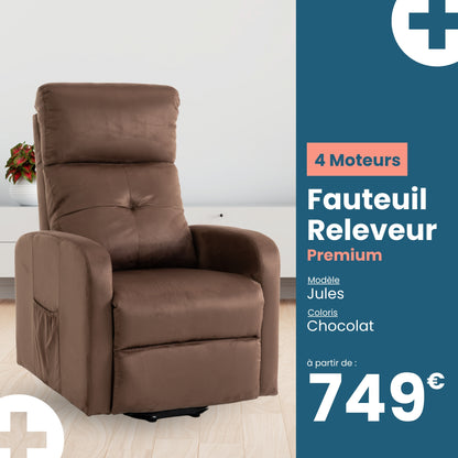 Fauteuil relax releveur 5 fonctions (4 moteurs) – Jules – Chocolat