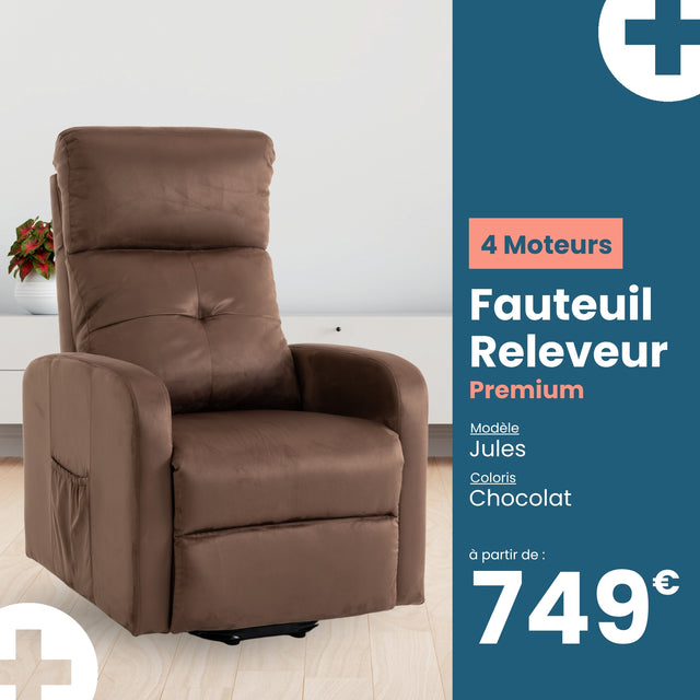 Fauteuil relax releveur 5 fonctions (4 moteurs) – Jules – Chocolat
