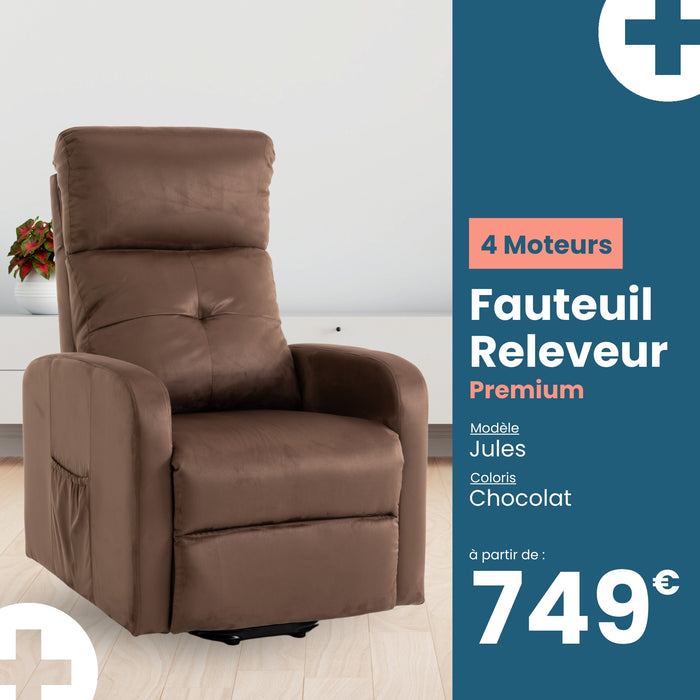 Fauteuil relax releveur 5 fonctions (4 moteurs) – Jules – Chocolat