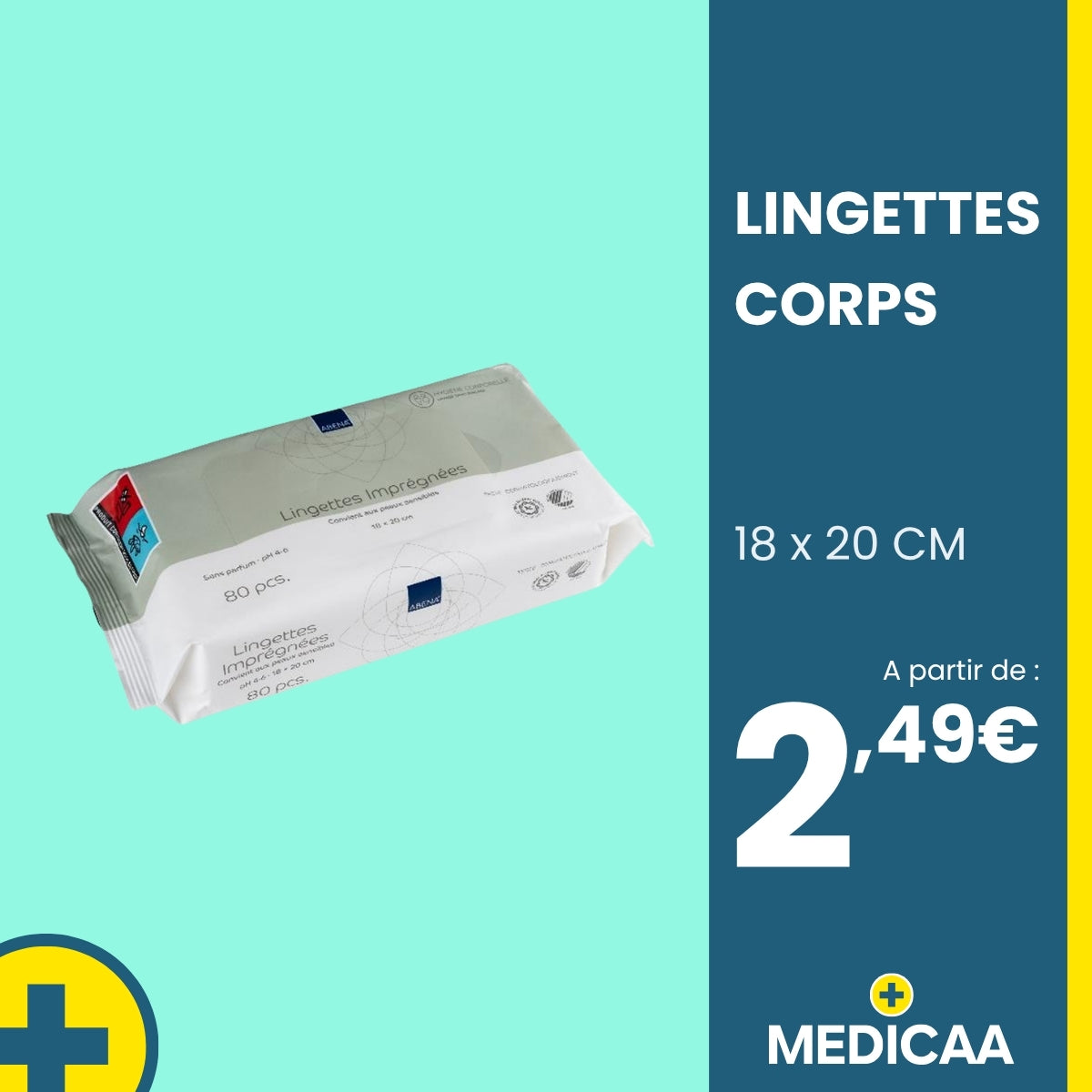 Lingettes Nettoyantes Imprégnées Corps - Sans Parfum - 18x20cm