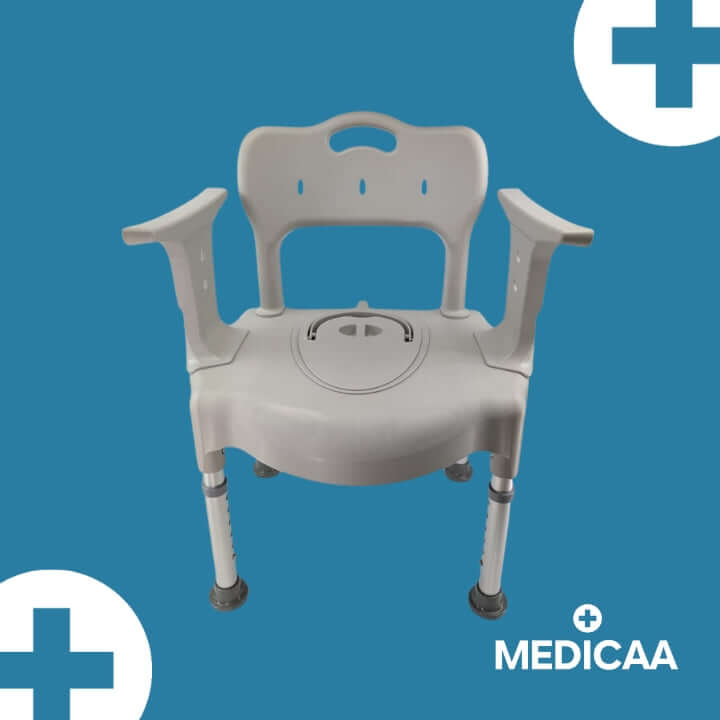 Medicaa chaise percee garde robe douche reglable en hauteur Olivia devant sans coussin