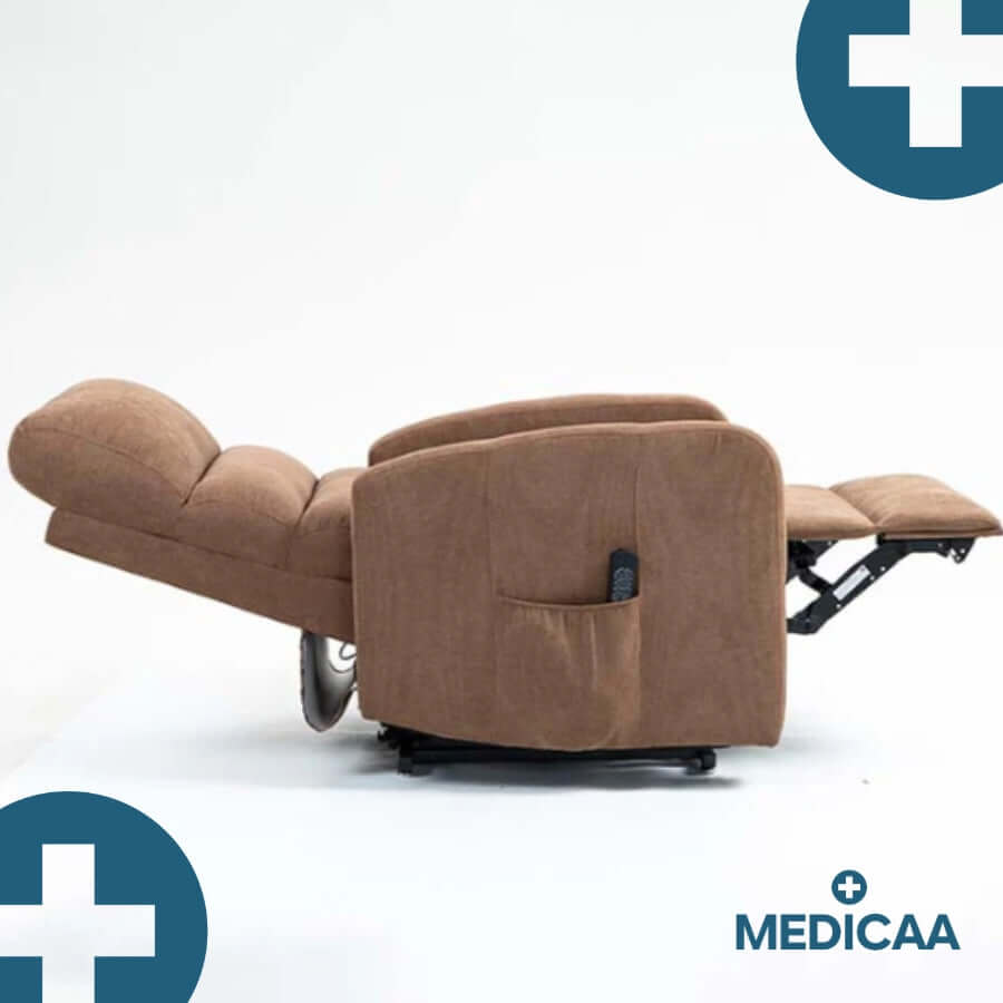 Medicaa tranquille emile fauteuil releveur 3 moteurs arthur chocolat horizontal cote dossier incline releve jambes