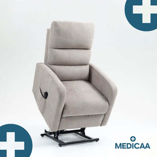 Fauteuil relax releveur 4 fonctions (3 moteurs) – Arthur – Gris clair / Beige