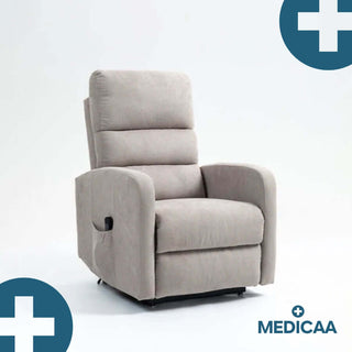 Fauteuil relax releveur 4 fonctions (3 moteurs) – Arthur – Gris clair / Beige