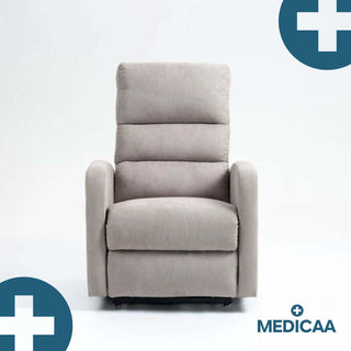 Fauteuil relax releveur 4 fonctions (3 moteurs) – Arthur – Gris clair / Beige