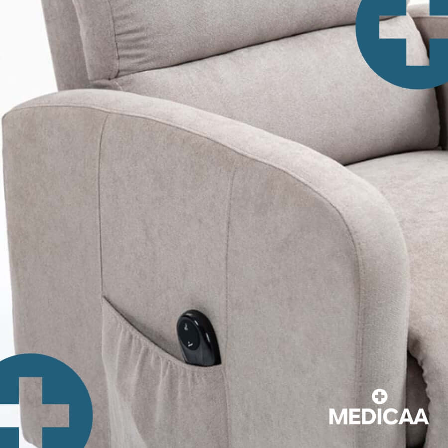 Medicaa fauteuil releveur 1 moteur robert gris clair detail poche telecommande