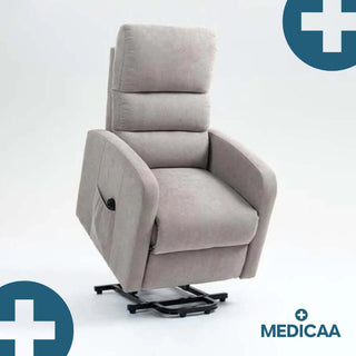Fauteuil relax releveur 2 fonctions (1 moteur) – Robert – Gris clair / Beige