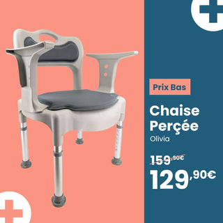 Chaise de douche, chaise garde robe et sur-élévateur de toilettes Olivia