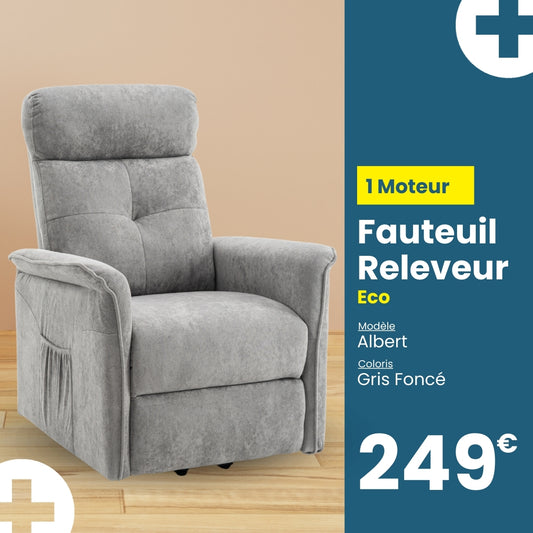 Medicaa fauteuil releveur 1 moteur eco modele albert coloris gris fonce marque tranquille emile