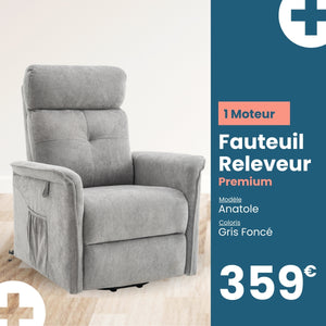 Fauteuil Releveur Premium - 1 Moteur - Gris Foncé - Modèle Anatole - Tranquille Émile