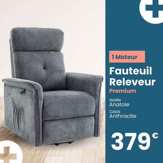 Medicaa fauteuil releveur 1 moteur premium coloris anthracite modele Anatole de marque Tranquille Emile