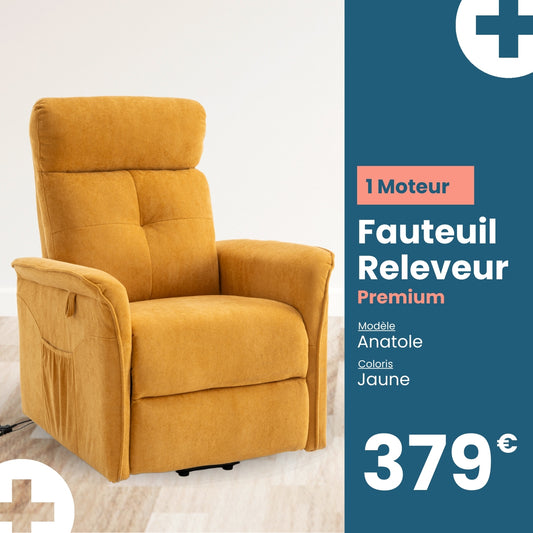 Fauteuil Releveur Premium - 1 Moteur - Jaune - Modèle Anatole - Tranquille Émile