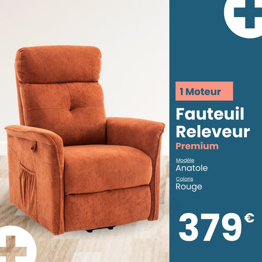 Fauteuil Releveur Premium - 1 Moteur - Rouge - Modèle Anatole - Tranquille Émile