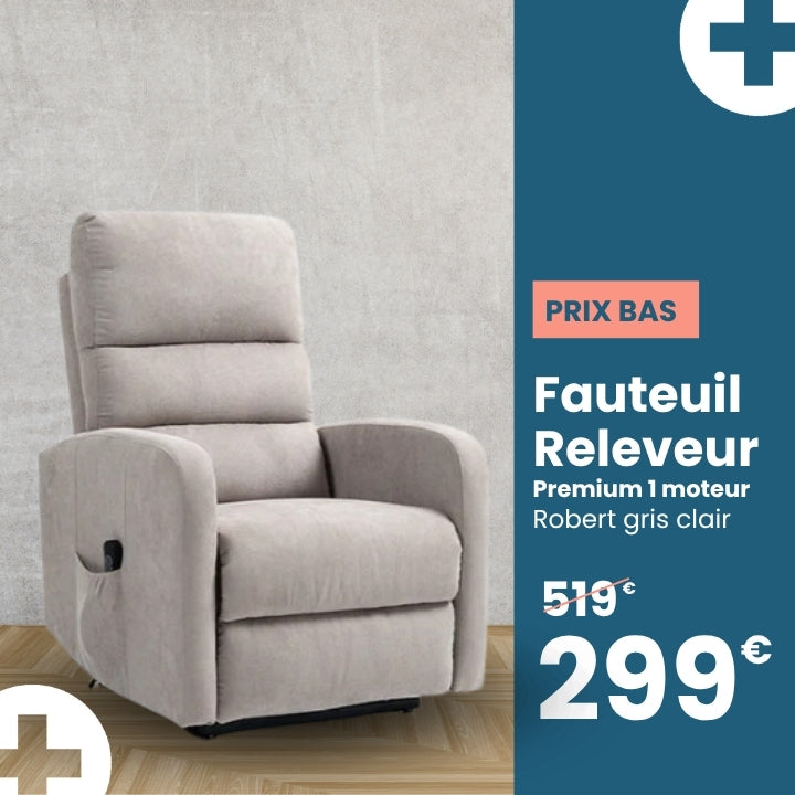 Fauteuil Releveur Premium - 1 Moteur - Gris Clair - Modèle Robert - Tranquille Émile