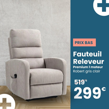 Fauteuil Releveur Premium - 1 Moteur - Gris Clair - Modèle Robert - Tranquille Émile