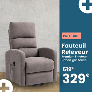 Fauteuil Releveur Premium - 1 Moteur - Gris Souris - Modèle Robert - Tranquille Émile