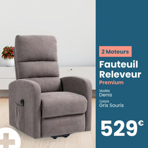 Fauteuil Releveur Premium - 2 Moteurs - Gris Souris - Modèle Denis - Tranquille Émile
