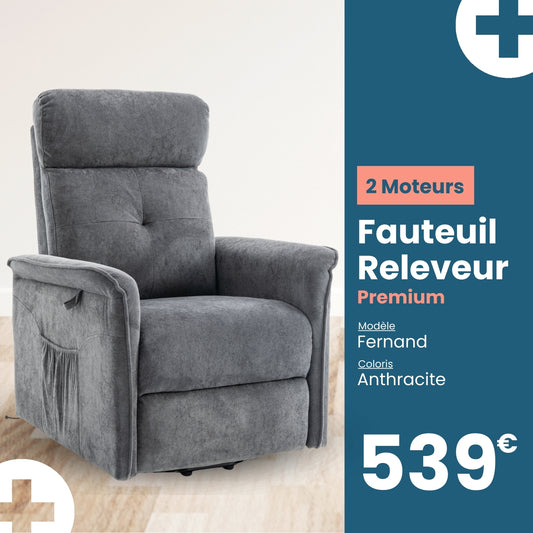 Medicaa fauteuil releveur 2 moteurs premium modele Fernand coloris Anthracite marque Tranquille Emile