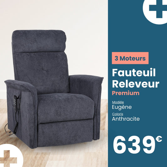 Fauteuil Releveur Premium - 3 Moteurs - Anthracite - Modèle Eugène - Tranquille Émile