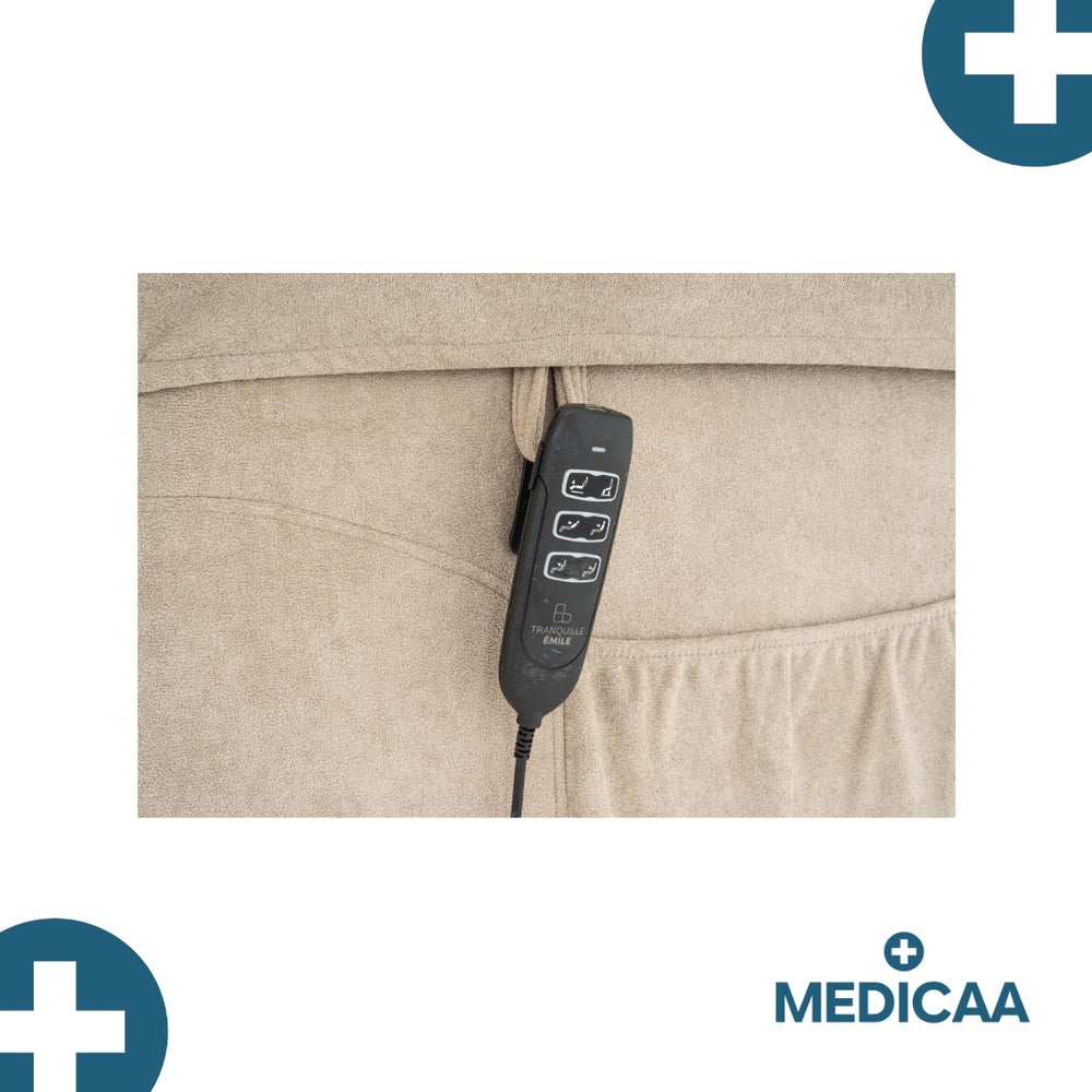 Medicaa fauteuil releveur 3 moteurs gamme premium modele eugene coloris beige marque tranquille emile