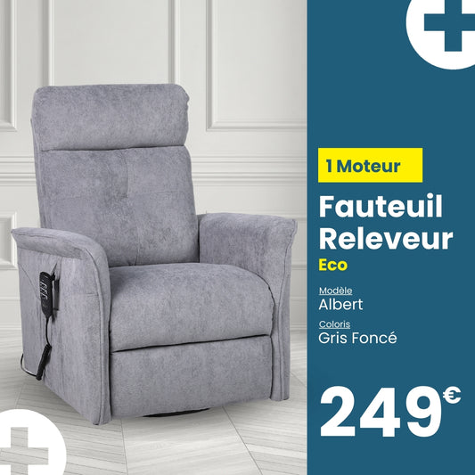 Fauteuil releveur eco 1 moteur Albert gris fonce de la marque tranquille emile