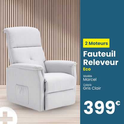 Fauteuil releveur eco 2 moteurs Marcel gris clair de la marque tranquille emile