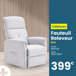 Fauteuil Releveur Éco - 2 Moteurs - Gris Clair - Modèle Marcel - Tranquille Émile