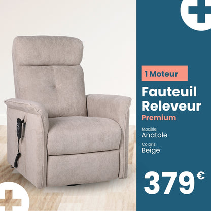 Fauteuil Releveur Premium - 1 Moteur - Beige - Modèle Anatole - Tranquille Émile