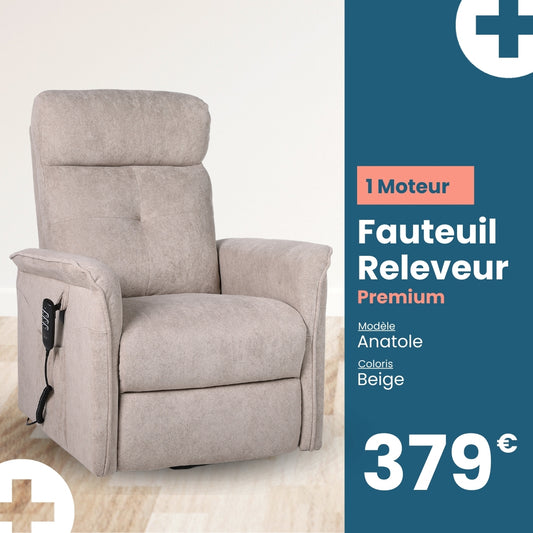 Fauteuil Releveur Premium - 1 Moteur - Beige - Modèle Anatole - Tranquille Émile