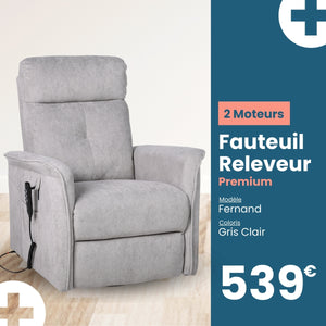 Fauteuil Releveur Premium - 2 Moteurs - Gris Clair - Modèle Fernand - Tranquille Émile