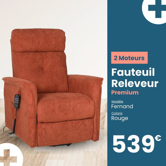 Fauteuil Releveur Premium - 2 Moteurs - Rouge - Modèle Fernand - Tranquille Émile