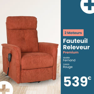 Fauteuil Releveur Premium - 2 Moteurs - Rouge - Modèle Fernand - Tranquille Émile