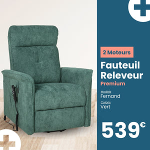 Fauteuil Releveur Premium - 2 Moteurs - Vert - Modèle Fernand - Tranquille Émile