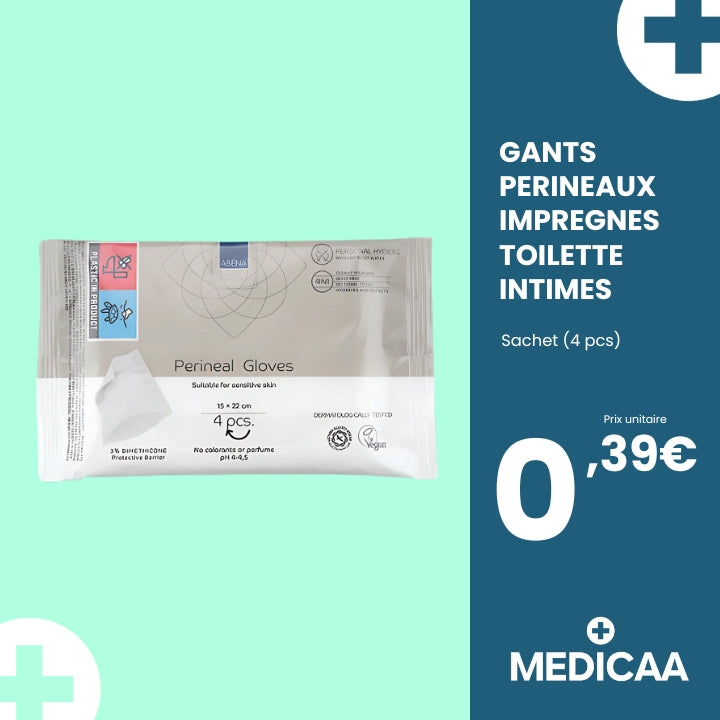 Gants périnéaux imprégnés pour toilette intime