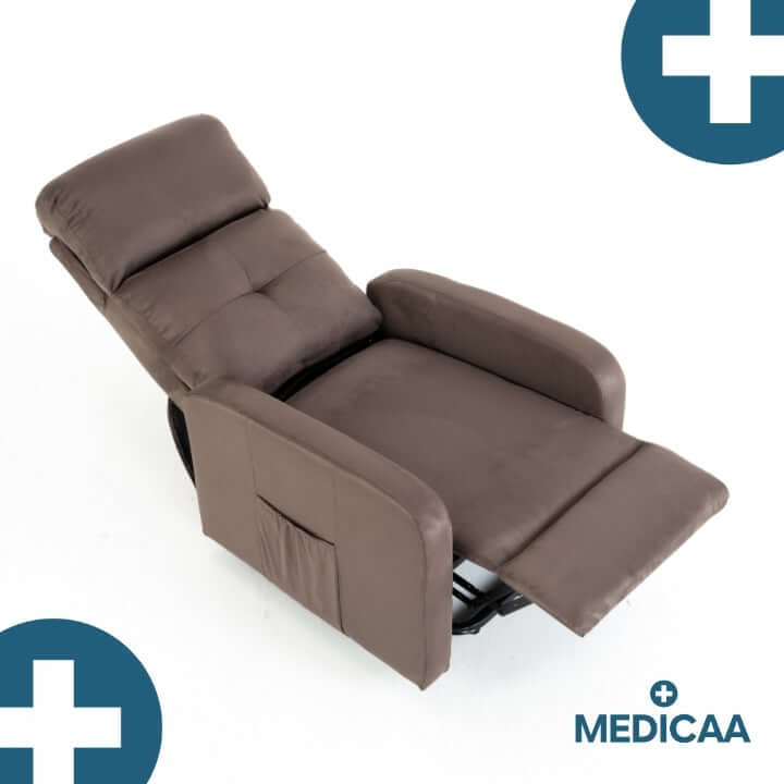 Medicaa fauteuil_releveur 4 moteurs Jules Tranquille emile taupe profil relax dessus
