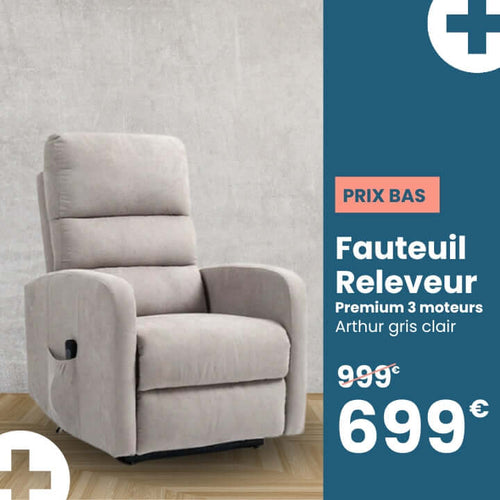 Fauteuil Releveur Premium - 3 Moteurs - Gris Clair - Modèle Arthur - Tranquille Émile
