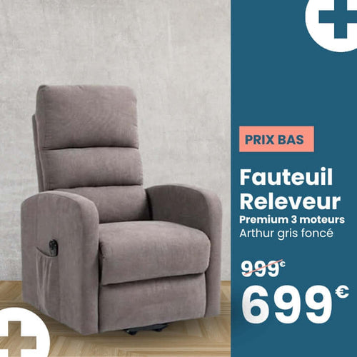 Fauteuil Releveur Premium - 3 Moteurs - Gris Souris - Modèle Arthur - Tranquille Émile