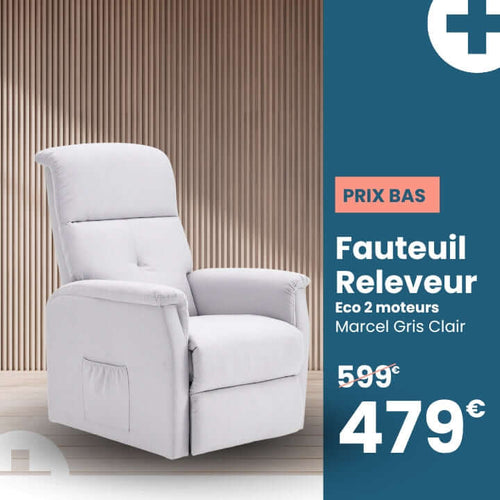 Fauteuil Releveur Éco - 2 Moteurs - Gris Clair - Modèle Marcel - Tranquille Émile