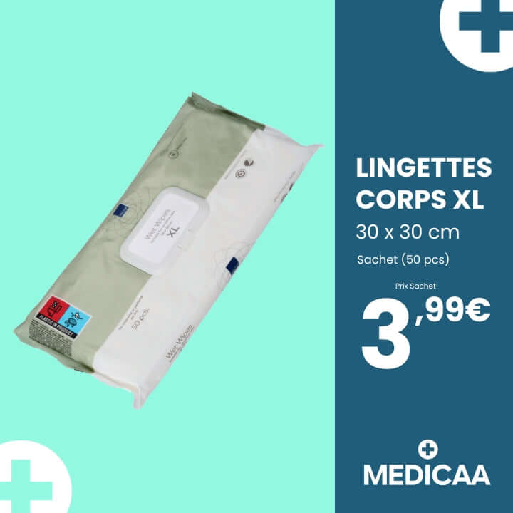 Lingettes Nettoyantes Impregnees Corps Sans Parfum 30x30cm XL - Abena