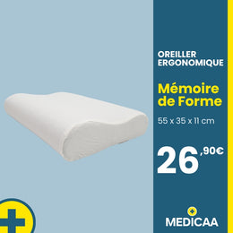 Oreiller Ergonomique en Mousse à Mémoire de Forme 55 x 35 x 11 cm