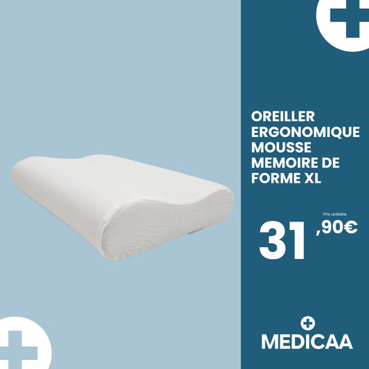 Oreiller Ergonomique en Mousse à Mémoire de Forme XL 60 x 40 x 12 cm