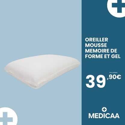 Oreiller Rectangulaire en Mousse à Mémoire de Forme et Gel 60 x 38 x 12 cm